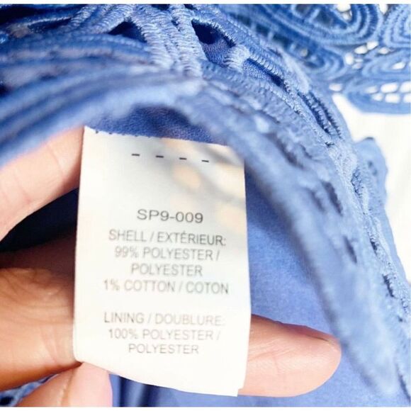 Self-Portrait Lace Peplum Mini Dress Blue Plunging Neck Strappy Back Women’s - 4 - Picture 9 of 12